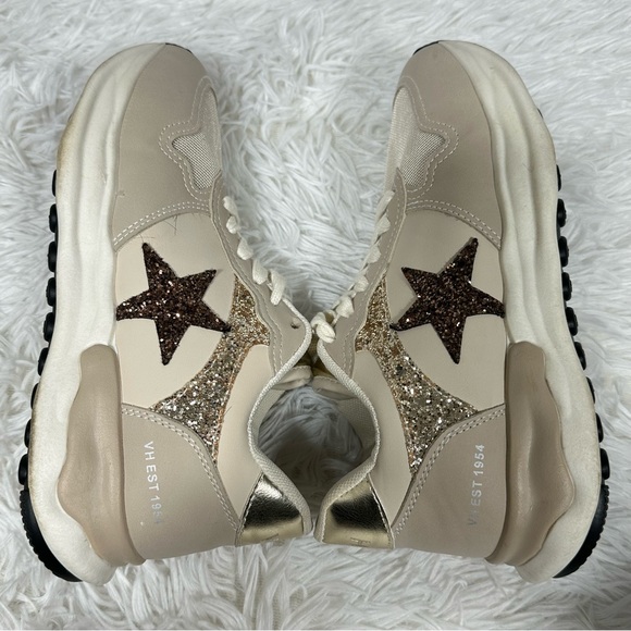 Vintage Havana Womens Sneakers 7 Blush Beige Sparkle Star Fashion Comfort Shoes - Picture 4 of 15